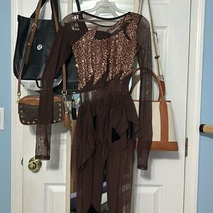 Brown mesh one piece dance costume